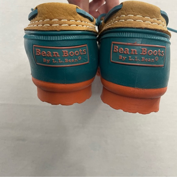 LL BEAN "BEAN BOOTS" 175067 Rubber Moc Low Duck Boots Teal Orange Size 9M EM - Picture 4 of 8